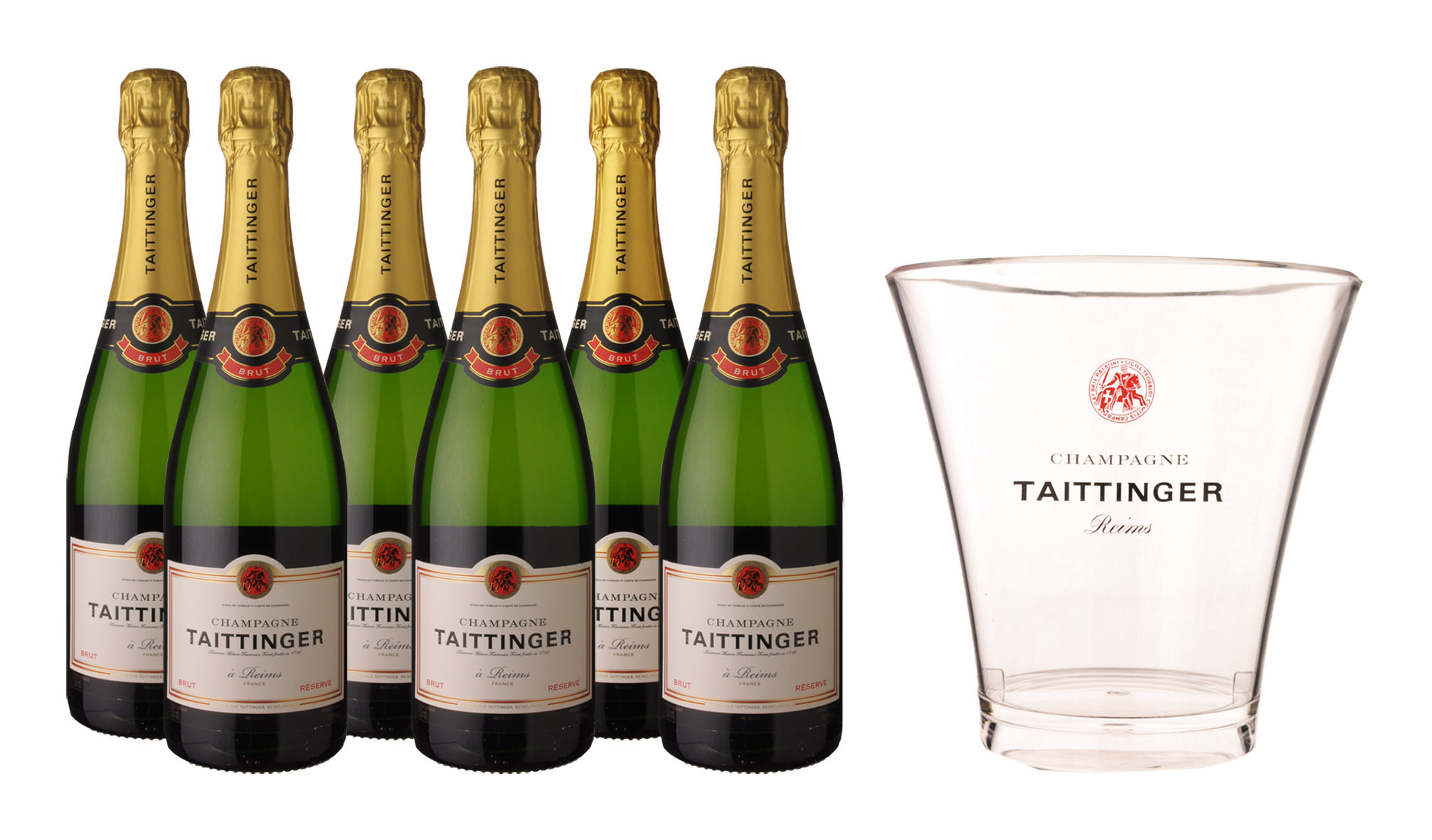 Lot de 6 Champagnes Taittinger Brut Réserve 75cl + 1 Seau à Champagne dev.odyssee-vins.com