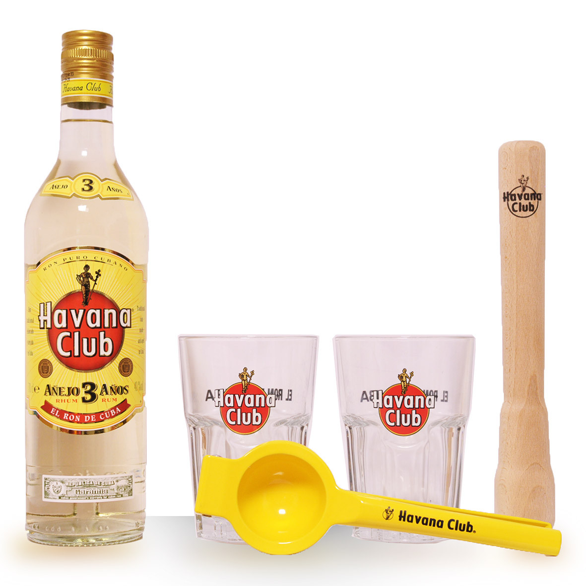 Rhum Havana Club 3 ans 70cl Kit Mojito (2 verres + presse-citron + pilon bois) dev.odyssee-vins.com